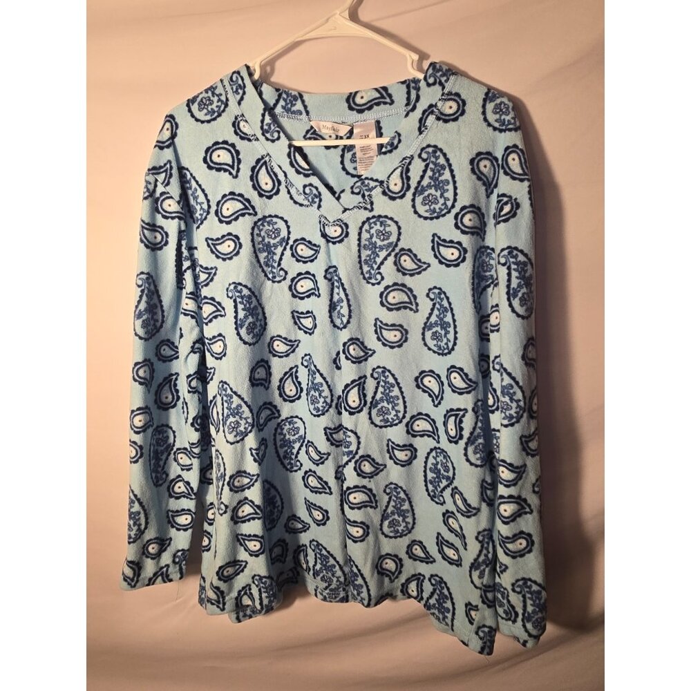 Mayfair Womens Plus Size 3X Fleece Sweatshirt Shirt Top Blouse Blue Paisley